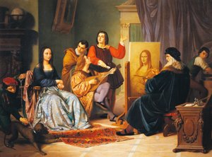 Leonardo da Vinci maleri Mona Lisa av Cesare Maccari (1840-1919)