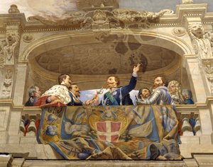 Carlo Alberto gir sverdet til Vittorio Emanuele II, detalj (detalj av 3433390)