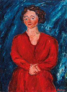 Kvinnen i rødt på blå bakgrunn, ca 1928. av Chaim Soutine