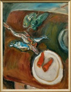 Stilleben med fisk, paprika og gulrøtter av Chaim Soutine