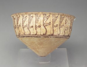 Konisk bolle med leoparddesign, 3500-3000 f.Kr. (buff lertøy) av Chalcolithic