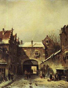 En nederlandsk by om vinteren av Charles Henri Joseph Leickert