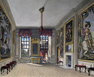 Audience Hall of Queen, Gravering av William James Bennett (1787-1844), Basert på design av Charles Wild (1781-1835), Fra The History of the Royal Residences