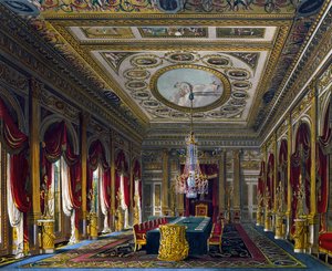 Throne Room, Gravering av Thomas Sutherland (1785-1838), Basert på design av Charles Wild (1781-1835), Fra The History of the Royal Residences
