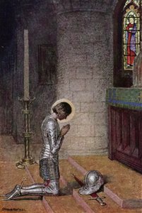 Jeanne d'Arc: Før alteret (farge litho) av Charles A. Buchel