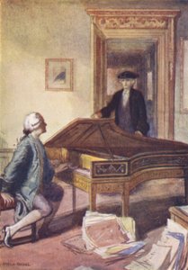 Mozart og den mystiske fremmede (farge litho) av Charles A. Buchel