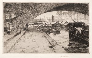 Under Pont Marie, Paris, 1887. av Charles Adams Platt
