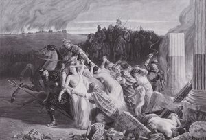 Gallere bortført av hunnerne (litho) av Charles Alexandre Coessin de la Fosse