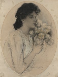 Jente med blomster av Charles Allan Gilbert