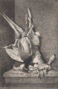 Jaktpokal med fuglevilt og kanin, 1850-1900. av Charles Alphonse Deblois