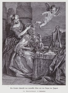 Dårskap pynter visnet alderdom med ungdommens pryd av Charles Antoine (after) Coypel