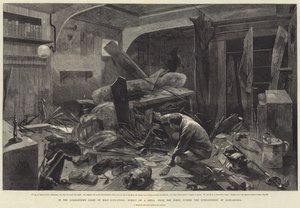 I kommandørhytten til HMS Alexandra, effekten av et skjell fra fortene, under bombardementet av Alexandria