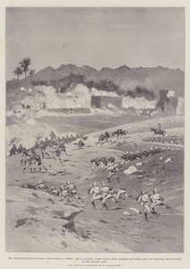 Fremskrittet mot Dongola, slaget ved Ferket, 1. brigade, under major Lewis, rydder elvebredden og stormer Jahalin-leirens utverk av Charles Auguste Loye