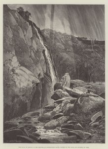 The Falls of Dargle, i Grounds of Powerscourt House, besøkt av hertugen og hertuginnen av York av Charles Auguste Loye