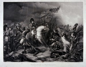 Napoleon (1769-1821) i slaget ved Waterloo, 1815 (mezzotint)
