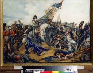 Napoleon 1. (1769-1821) ved slaget ved Waterloo (Slaget ved Waterloo) 18. juni 1815. Maleri av Charles de Steuben (1788-1856). Akvarell og blekk på papir, 40 x 55 cm