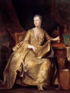 Portrett av Jeanne Antoinette Poisson, Madame de Pompadour (kjent som Marquise of Pompadour) (1722-1764) med et partitur med musikk, Maleri av Charles Auguste Steuben (1788-1856) (ec.alle) 1800-tallets søn. 1,65x1,32 m