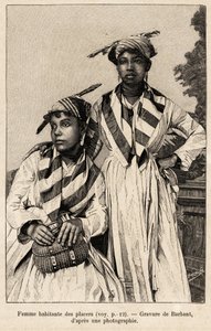 Kvinner som lever i placers, mineralforekomster. Gravering av Barbant for å illustrere historien "" chez nos indiens, fire års reise i Fransk Guyana " av Charles Barbant