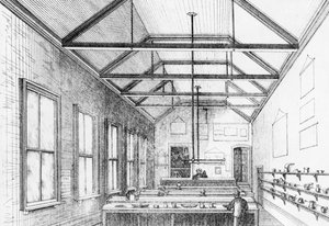 Kjemisk laboratorium, Dulwich College, ca. 1870 (litografi)