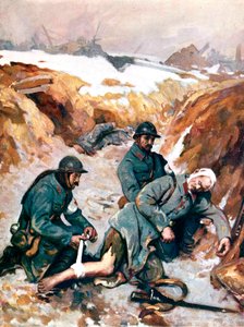 Røde Kors-sykepleiere kler på en såret soldat av Charles Baude