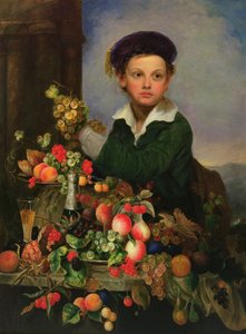 Gutt med stilleben, ca. 1855 (olje på lerret) av Charles Baum