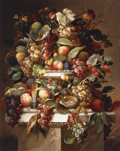 Stilleben med druer og fersken, av Charles Baum