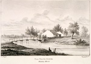 Det hvite hus ved bredden av elven Lea, Hackney Marsh, London, c1830 av Charles Bigot