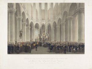 Høytidelig begravelse i Groote Kerk i Delft, 17. mars 1865, av avdøde Hennes Majestet Anna Pavlovnas dronningmor av Nederland, født storprinsesse av Russland (tittel på objekt) av Charles Billoin