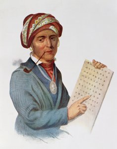 Se-quo-yah eller George Guess, 1828, illustrasjon fra 