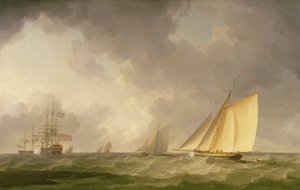 Cutter Close Hauled in a Frish Breeze, with Other Shipping, c.1750