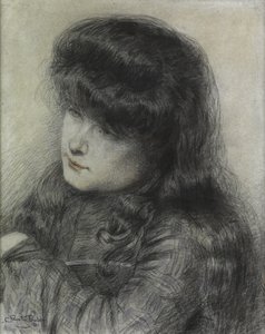 En jente som lener seg over en stol, 1881