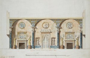 Design for hovedhallen i Agate-paviljongen i Tsarskoye Selo, tidlig på 1780-tallet