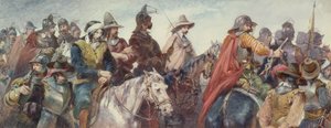 Kavaleri eskorterer fanger (tegning)