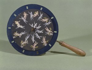 Phenakisticope med et kjerubdesignkort, 1835 av Charles Chevalier