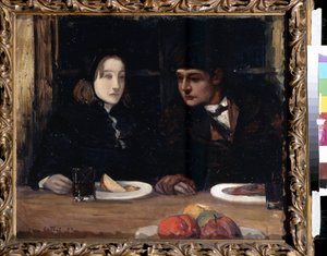 ""I havets land. Avskjedsmåltidet"". Maleri av Charles Cottet (1863-1925) av Charles Cottet
