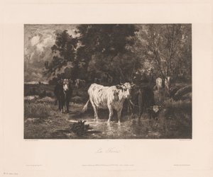 Landskap med kyr i utkanten av en skog La Forêt (tittel på objekt) av Charles Courtry