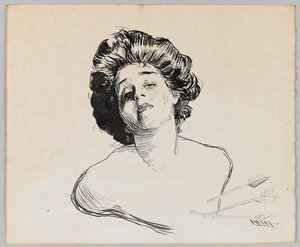 Portrett av en jente (svart blekk på krempapir) av Charles Dana Gibson
