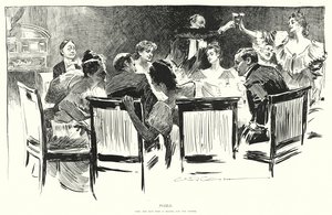 Puslespill, finn mannen som betaler for middagen (litho) av Charles Dana Gibson