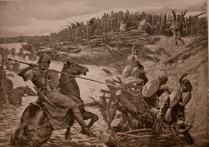 Cæsar krysser Themsen, illustrasjon fra 