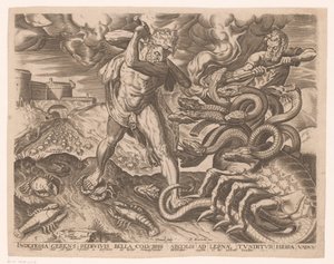 Hercules beseirer hydraen til Lerna Labours of Hercules etter Frans Floris (serietittel)