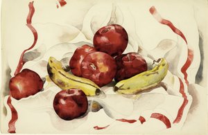Stilleben med epler og bananer, ca. 1925 (wc og grafittblyant på vevd papir)