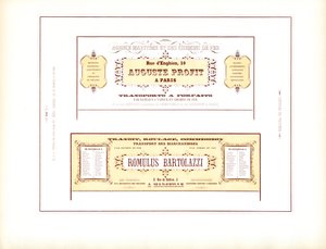 Dekorative visittkort for transportselskaper (trykt) av Charles Derriey