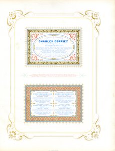Praktfulle sertifikatprøver med flerfarget trykk (trykk) av Charles Derriey