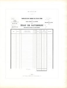 Jernbaneselskapets skjema for reiseregning (trykt) av Charles Derriey