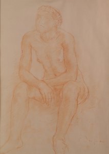 Sittende naken (rødt kritt på papir) av Charles Despiau