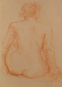 Sittende naken fra ryggen (rødt kritt på papir) av Charles Despiau
