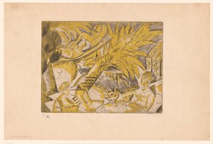 Solende figurer under en palmetre A la Guadeloupe (tittel på objekt) av Charles Dufresne (signed by artist)
