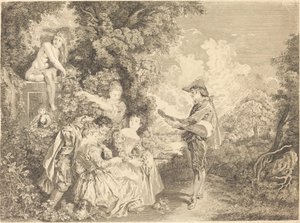 kjærlighet leksjon av Charles Dupuis after Antoine Watteau
