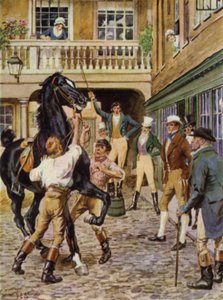 Illustrasjon for The Amateur Gentleman av Jeffery Farnol (litho-farge)