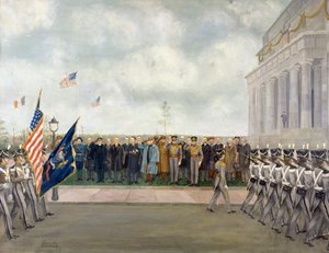Marshal Joffre på oppdrag til Washington for å inspisere studenter i West Point, våren 1917, av Charles Edmund Brock (1870-1938), første verdenskrig, USA, 1900-tallet av Charles Edmund Brock